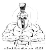 Vector Illustration of a Black and White Tough Muscular Spartan Warrior Man Gesturing Bring It with His Fists by AtStockIllustration
