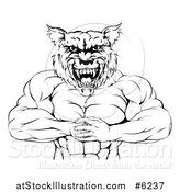 Vector Illustration of a Black and White Tough Muscular Wolf Man Punching His Fist into His Hand by AtStockIllustration