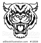 Vector Illustration of a Black and White Tough Tiger Mascot Face by AtStockIllustration