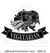 Vector Illustration of a Black and White Vegetarian Banner and Produce by AtStockIllustration