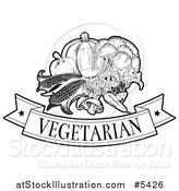 Vector Illustration of a Black and White Vegetarian Food Banner and Veggies by AtStockIllustration