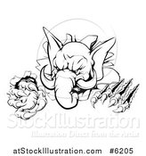 Vector Illustration of a Black and White Vicious Elephant Monster Clawing Through a Wall by AtStockIllustration