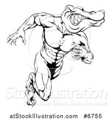 Vector Illustration of a Black and White Vicious Muscular Alligator Man Running Upright by AtStockIllustration