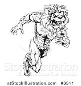 Vector Illustration of a Black and White Vicious Muscular Sprinting Lion Man Mascot by AtStockIllustration