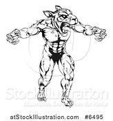 Vector Illustration of a Black and White Vicious Muscular Tiger Man Attacking by AtStockIllustration