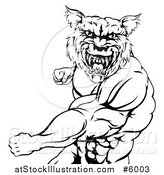 Vector Illustration of a Black and White Vicious Muscular Wolf Man Punching by AtStockIllustration