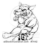 Vector Illustration of a Black and White Vicious Muscular Wolf Man Swinging a Punch by AtStockIllustration