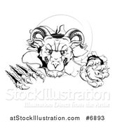 Vector Illustration of a Black and White Vicious Ram Monster Clawing Through a Wall by AtStockIllustration