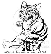 Vector Illustration of a Black and White Vicious Roaring Muscular Tiger Man Punching by AtStockIllustration