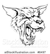 Vector Illustration of a Black and White Vicious Snarling Wolf Mascot Head by AtStockIllustration