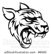 Vector Illustration of a Black and White Vicious Tiger Mascot Face Roaring by AtStockIllustration