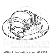 Vector Illustration of a Black and White Vintage Engraved Croissant on a Plate by AtStockIllustration