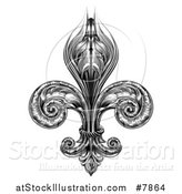 Vector Illustration of a Black and White Vintage Engraved Fleur De Lis by AtStockIllustration