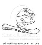 Vector Illustration of a Black and White Vintage Engraved Knife and Cheese Wedge by AtStockIllustration