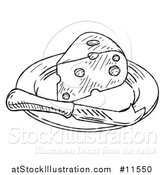Vector Illustration of a Black and White Vintage Engraved Knife and Cheese Wedge on a Plate by AtStockIllustration