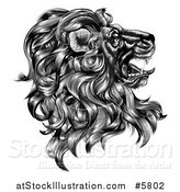 Vector Illustration of a Black and White Vintage Engraved Profiled Heraldic Lion Head by AtStockIllustration
