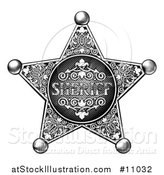 Vector Illustration of a Black and White Vintage Etched Engraved Sheriff Star Badge by AtStockIllustration