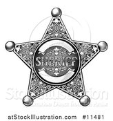 Vector Illustration of a Black and White Vintage Etched Engraved Sheriff Star Badge by AtStockIllustration