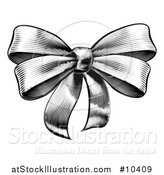 Vector Illustration of a Black and White Vintage Woodcut or Etched Gift Bow by AtStockIllustration