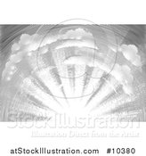 Vector Illustration of a Black and White Vintage Woodcut Sky with Sun Rays by AtStockIllustration