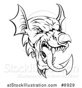 Vector Illustration of a Black and White Welsh Dragon Mascot Head by AtStockIllustration