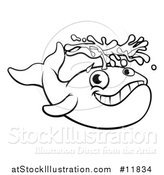 Vector Illustration of a Black and White Whale Spouting Water by AtStockIllustration