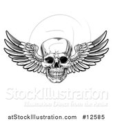 Vector Illustration of a Black and White Winged Human Skull by AtStockIllustration