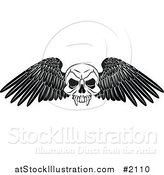 Vector Illustration of a Black and White Winged Skull Tattoo Design by AtStockIllustration