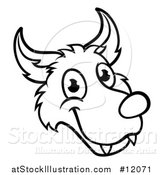 Vector Illustration of a Black and White Wolf Face Mascot from the Three Little Pigs Story by AtStockIllustration