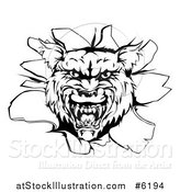 Vector Illustration of a Black and White Wolf Head Breaking Through a Wall by AtStockIllustration