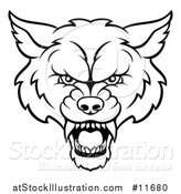 Vector Illustration of a Black and White Wolf Mascot Head by AtStockIllustration