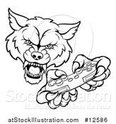 Vector Illustration of a Black and White Wolf Mascot Holding a Video Game Controller by AtStockIllustration