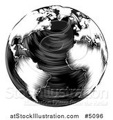 Vector Illustration of a Black and White Woodblock Earth by AtStockIllustration