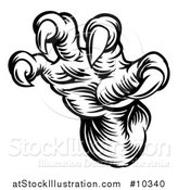 Vector Illustration of a Black and White Woodcut Dragon Claws by AtStockIllustration