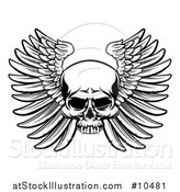 Vector Illustration of a Black and White Woodcut Etched or Engraved Winged Skull by AtStockIllustration