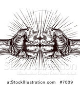 Vector Illustration of a Black and White Woodcut Fitsts Punching Together by AtStockIllustration
