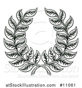 Vector Illustration of a Black and White Woodcut Laurel Wreath by AtStockIllustration