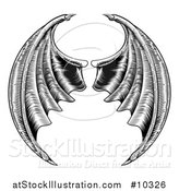 Vector Illustration of a Black and White Woodcut or Engraved Pair of Bat or Dragon Wings by AtStockIllustration