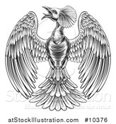 Vector Illustration of a Black and White Woodcut or Engraved Phoenix Firebird by AtStockIllustration