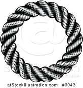 Vector Illustration of a Black and White Woodcut or Engraved Round Nautical Rope Frame by AtStockIllustration