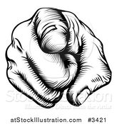 Vector Illustration of a Black and White Woodcut Outward Pointing Hand by AtStockIllustration