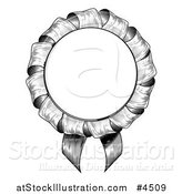 Vector Illustration of a Black and White Woodcut Rosette Ribbon by AtStockIllustration