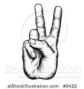 Vector Illustration of a Black and White Woodcut Victory Hand by AtStockIllustration