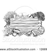 Vector Illustration of a Black and White Wooden Sign Framed in Produce Vegetables by AtStockIllustration