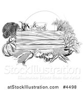 Vector Illustration of a Black and White Wooden Sign with Produce by AtStockIllustration