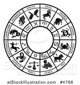 Vector Illustration of a Black and White Zodiac Astrology Circle by AtStockIllustration