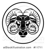 Vector Illustration of a Black and White Zodiac Horoscope Astrology Aries Ram Circle Design by AtStockIllustration