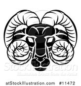 Vector Illustration of a Black and White Zodiac Horoscope Astrology Aries Ram Design by AtStockIllustration
