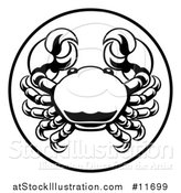 Vector Illustration of a Black and White Zodiac Horoscope Astrology Cancer Crab Circle Design by AtStockIllustration