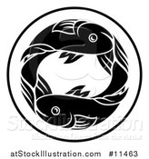 Vector Illustration of a Black and White Zodiac Horoscope Astrology Pisces Fish Circle Design by AtStockIllustration